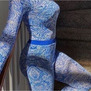 Blue Patterned Sheer Bodysuit Set